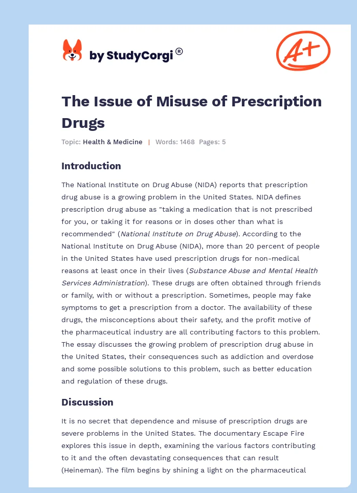 The Issue of Misuse of Prescription Drugs. Page 1
