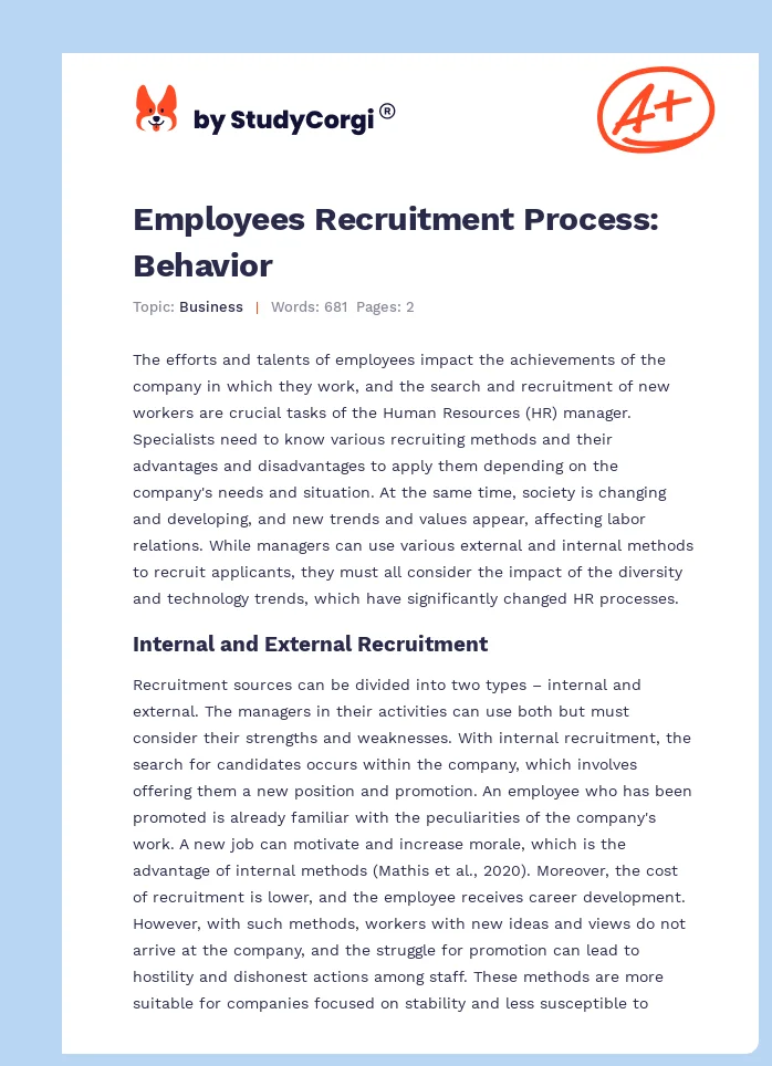 Employees Recruitment Process: Behavior. Page 1