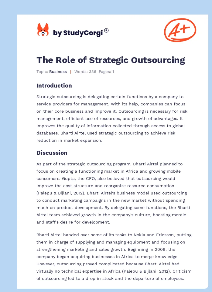 The Role of Strategic Outsourcing. Page 1