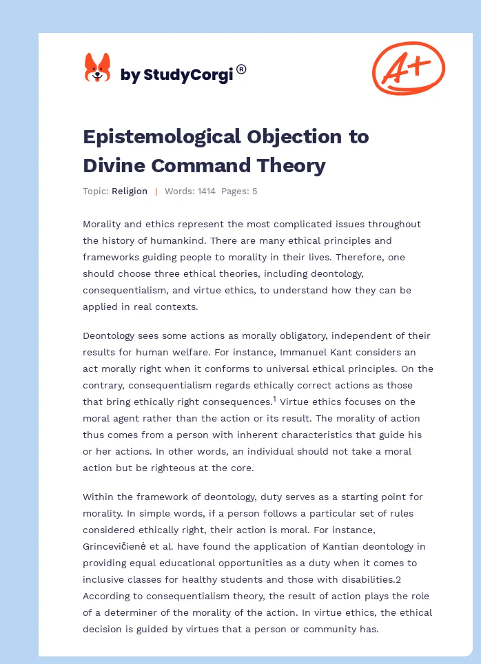 Epistemological Objection to Divine Command Theory. Page 1