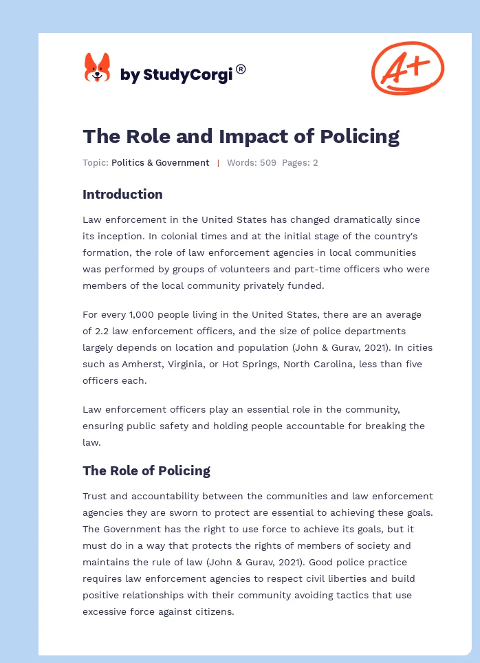 The Role and Impact of Policing. Page 1