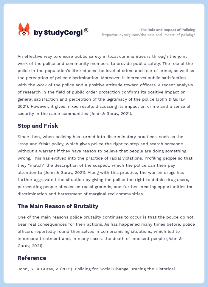 The Role and Impact of Policing. Page 2