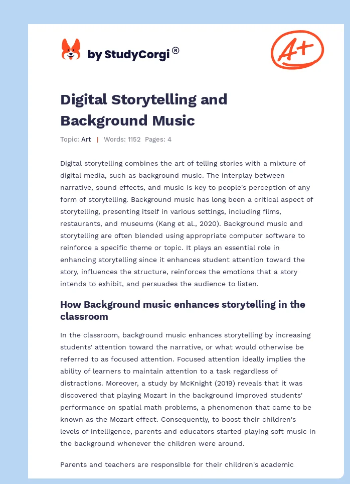 Digital Storytelling and Background Music. Page 1