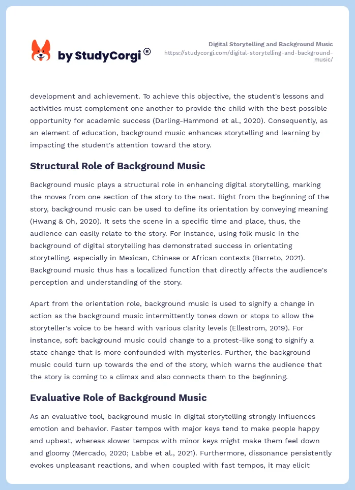 Digital Storytelling and Background Music. Page 2