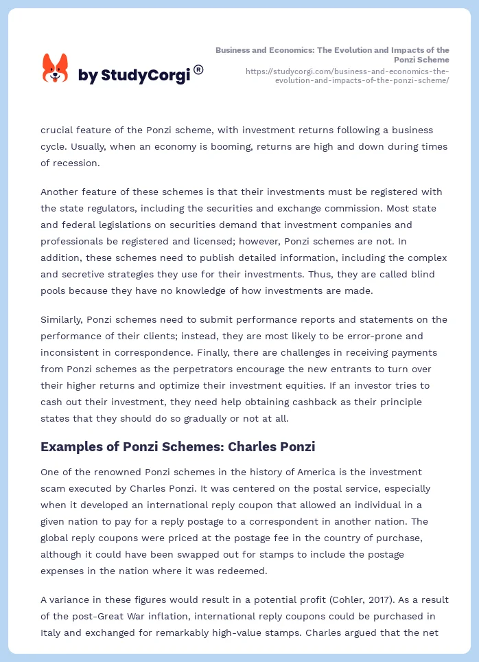 Business and Economics: The Evolution and Impacts of the Ponzi Scheme. Page 2