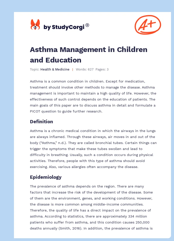 Asthma Management in Children and Education. Page 1