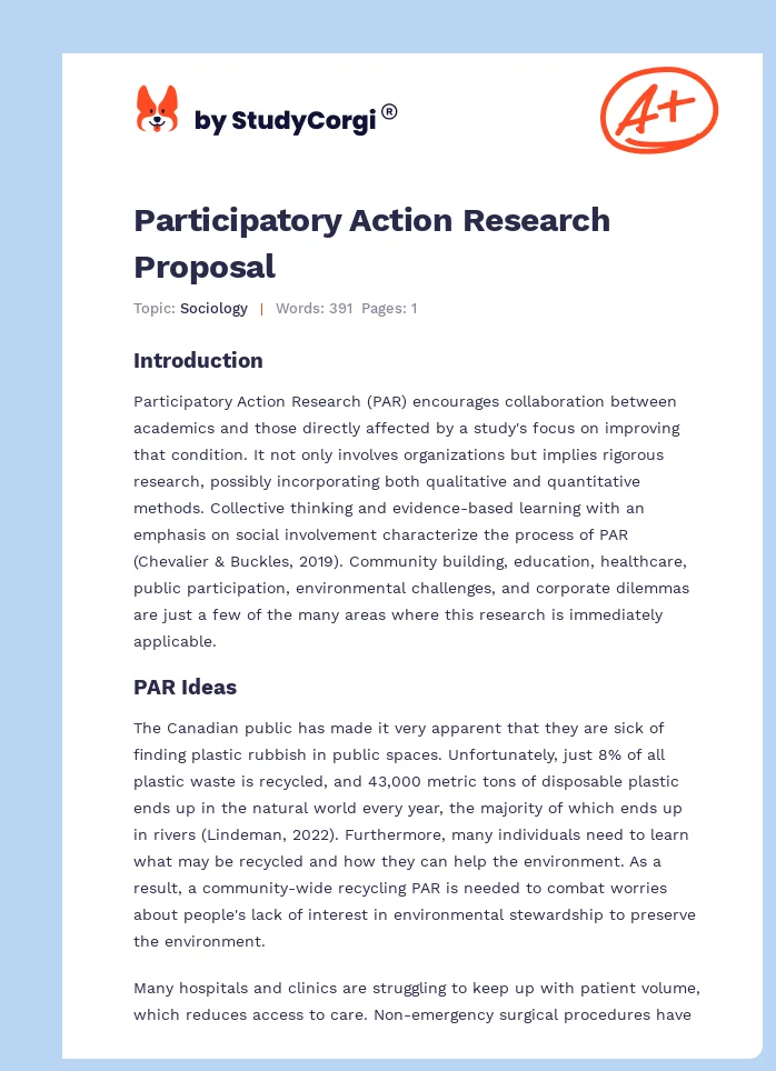 Participatory Action Research Proposal. Page 1