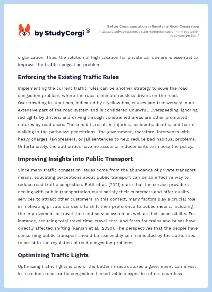 Better Communication in Resolving Road Congestion. Page 2