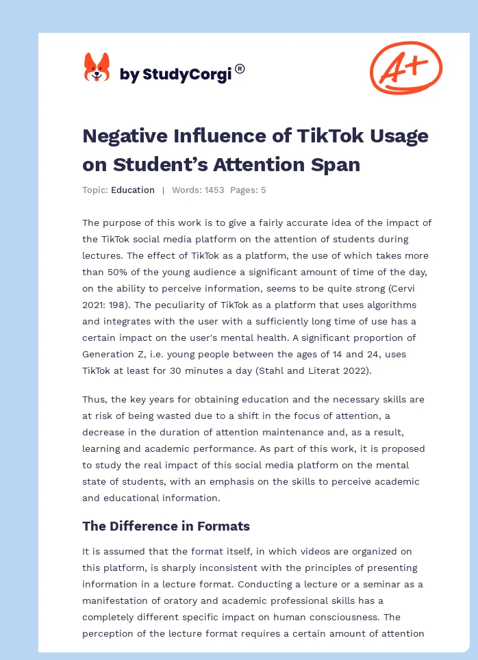 Negative Influence of TikTok Usage on Student’s Attention Span. Page 1
