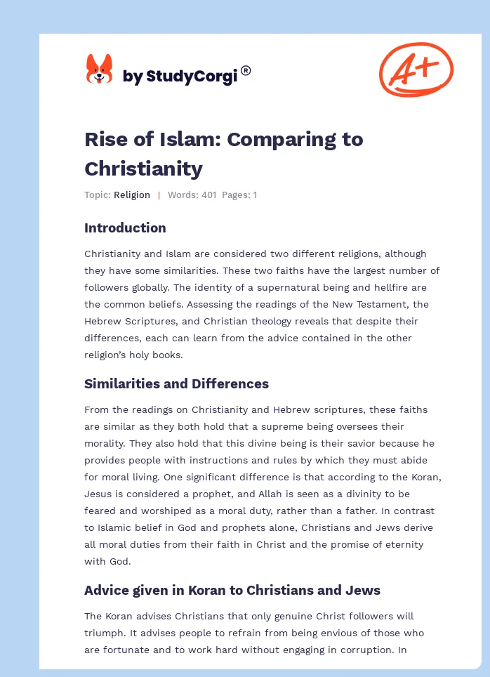 Rise of Islam: Comparing to Christianity. Page 1
