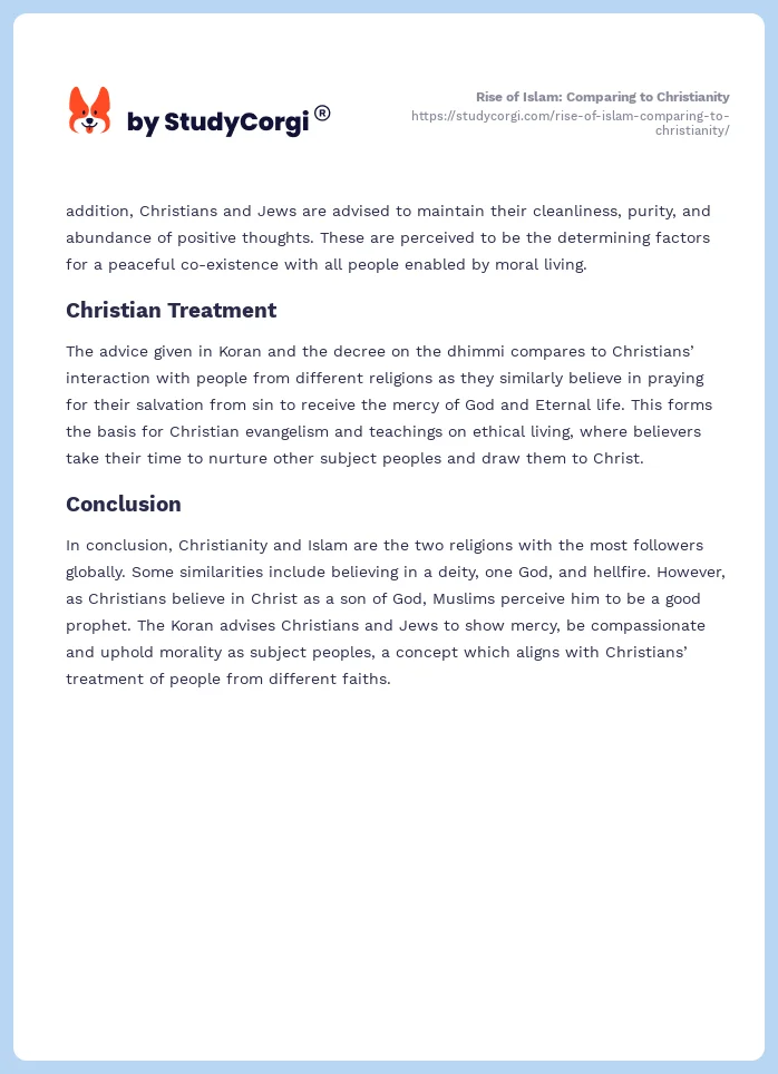 Rise of Islam: Comparing to Christianity. Page 2