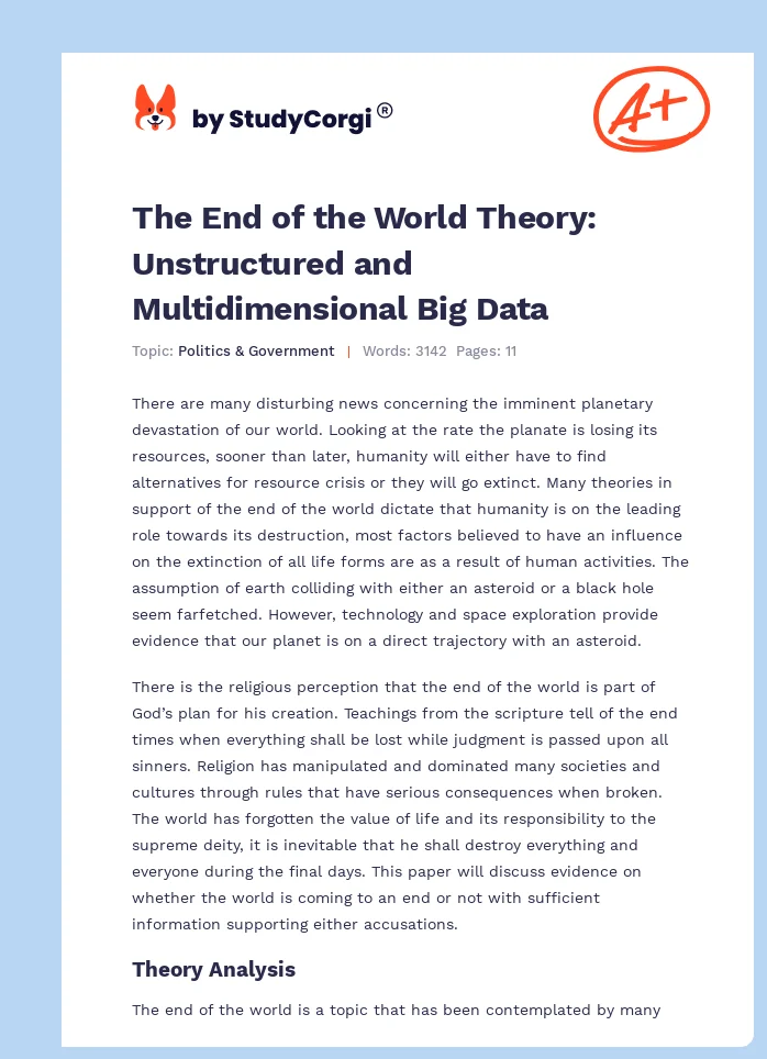 The End of the World Theory: Unstructured and Multidimensional Big Data. Page 1