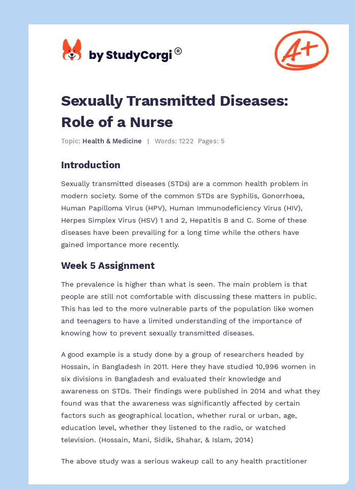 Sexually Transmitted Diseases: Role of a Nurse. Page 1