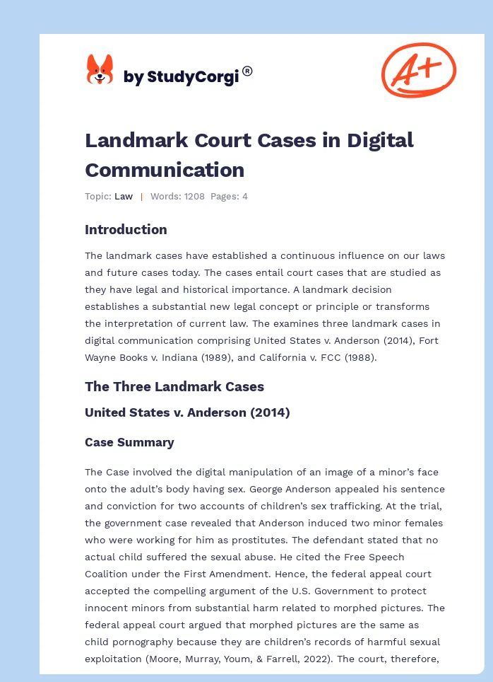 Landmark Court Cases in Digital Communication. Page 1