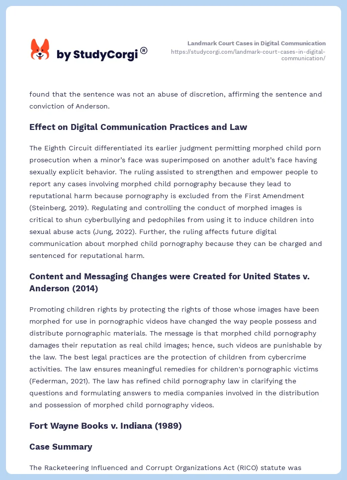 Landmark Court Cases in Digital Communication. Page 2