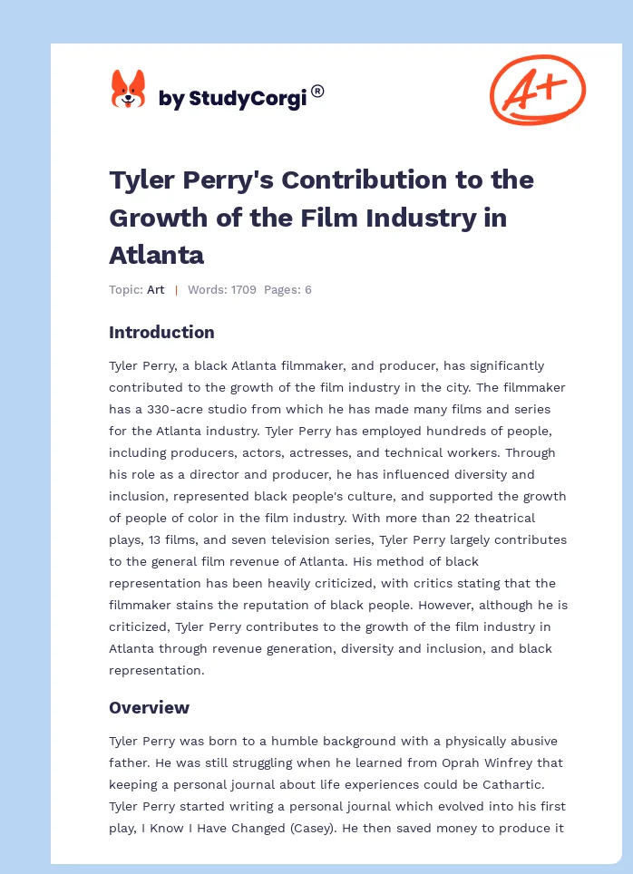 Tyler Perry's Contribution to the Growth of the Film Industry in Atlanta. Page 1