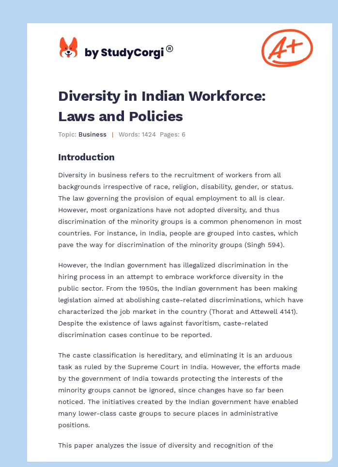 Diversity in Indian Workforce: Laws and Policies. Page 1