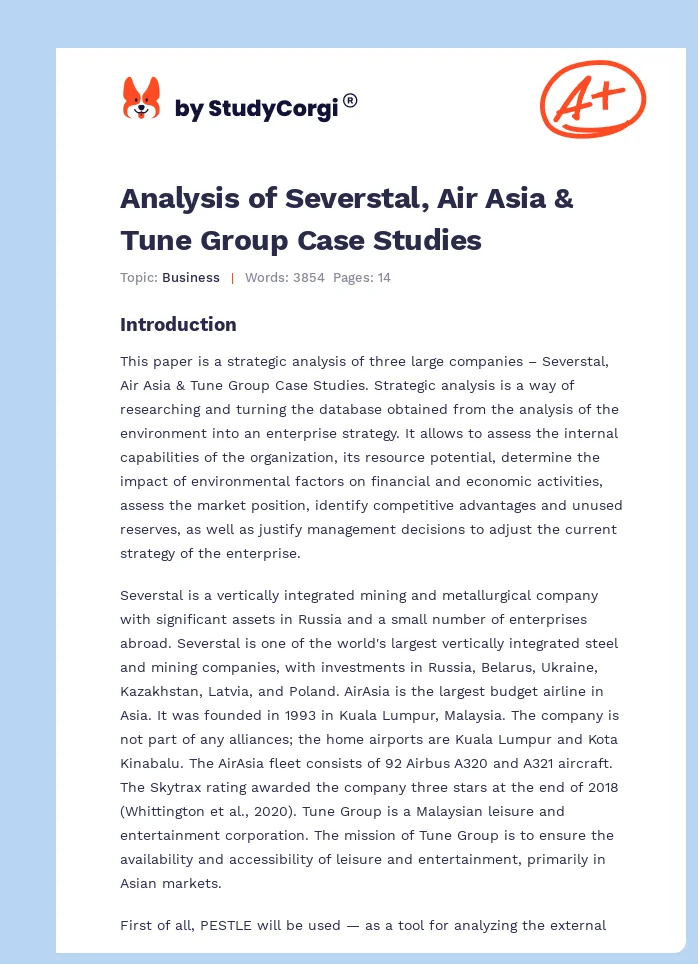 Analysis of Severstal, Air Asia & Tune Group Case Studies. Page 1