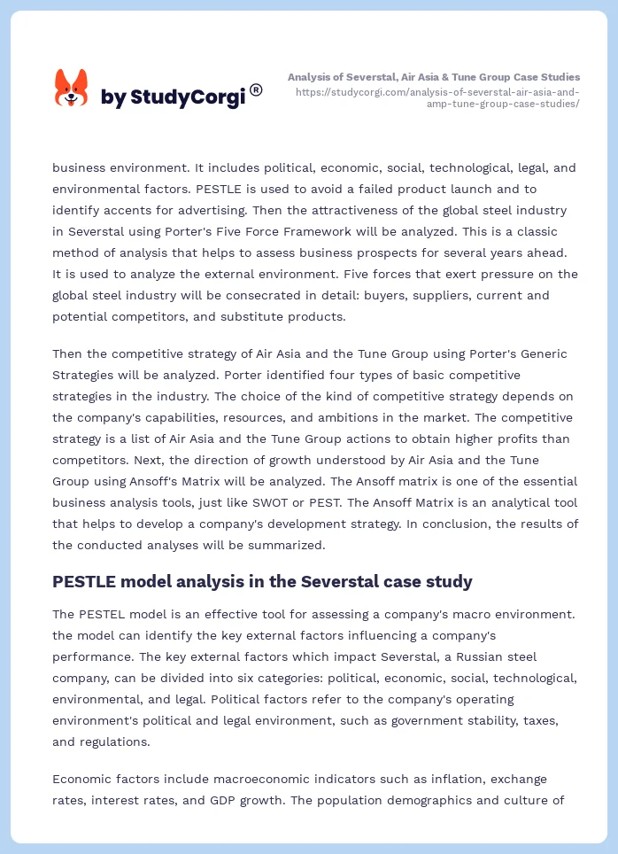 Analysis of Severstal, Air Asia & Tune Group Case Studies. Page 2