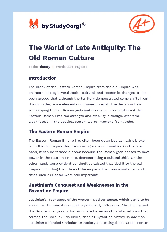 The World of Late Antiquity: The Old Roman Culture. Page 1