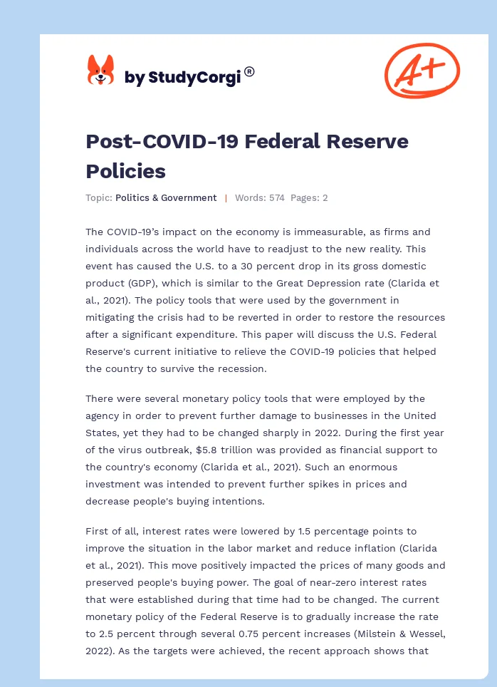 Post-COVID-19 Federal Reserve Policies. Page 1