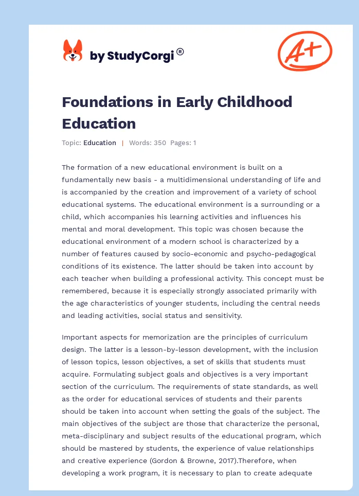 Foundations in Early Childhood Education. Page 1
