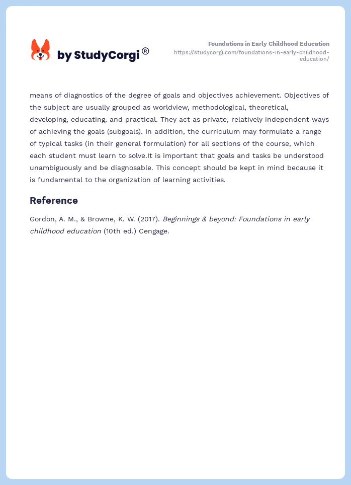 Foundations in Early Childhood Education. Page 2