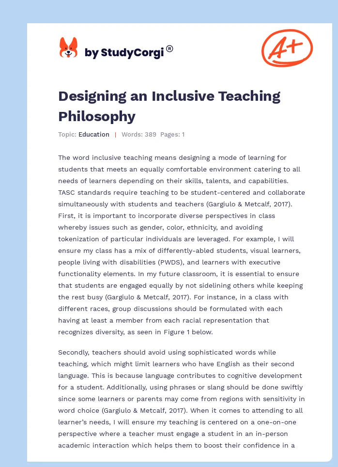 Designing an Inclusive Teaching Philosophy. Page 1