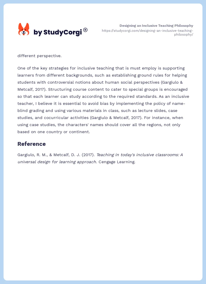 Designing an Inclusive Teaching Philosophy. Page 2