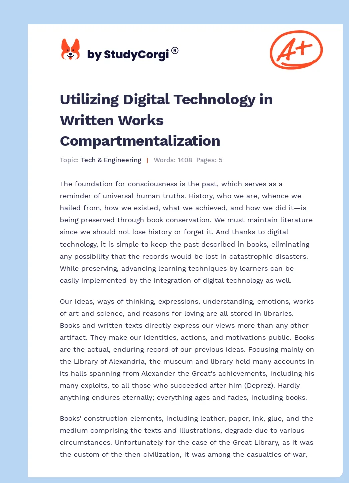 Utilizing Digital Technology in Written Works Compartmentalization. Page 1
