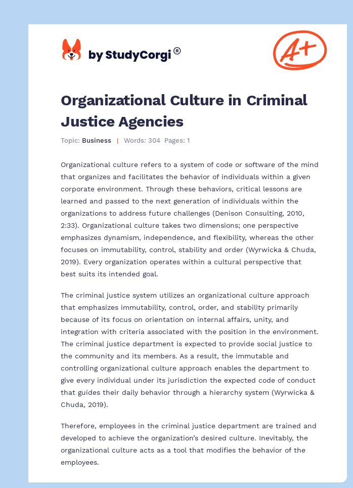 Organizational Culture in Criminal Justice Agencies. Page 1