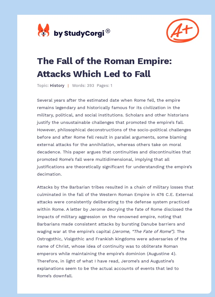The Fall of the Roman Empire: Attacks Which Led to Fall. Page 1