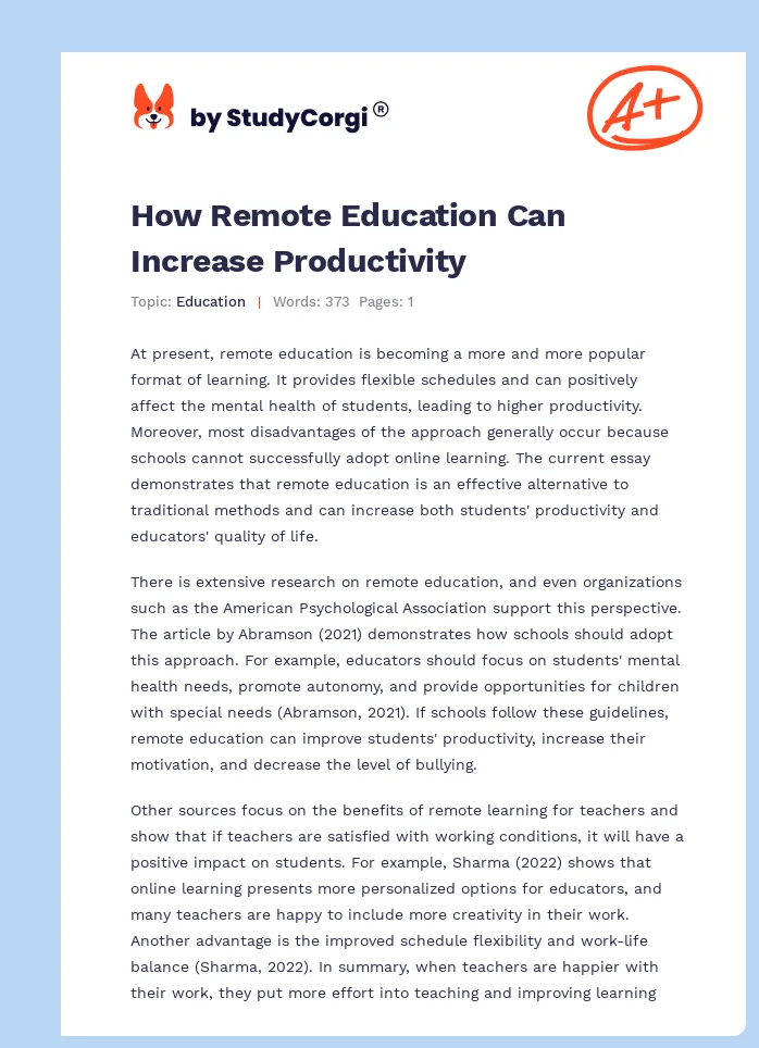 How Remote Education Can Increase Productivity. Page 1