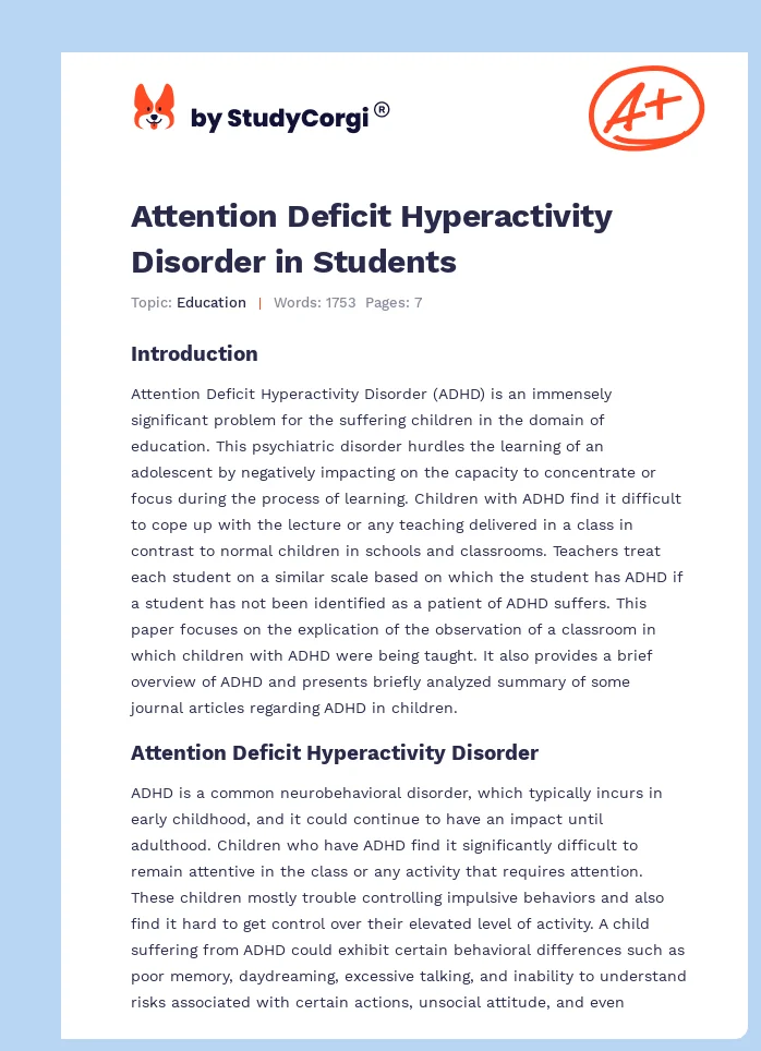 Attention Deficit Hyperactivity Disorder in Students. Page 1