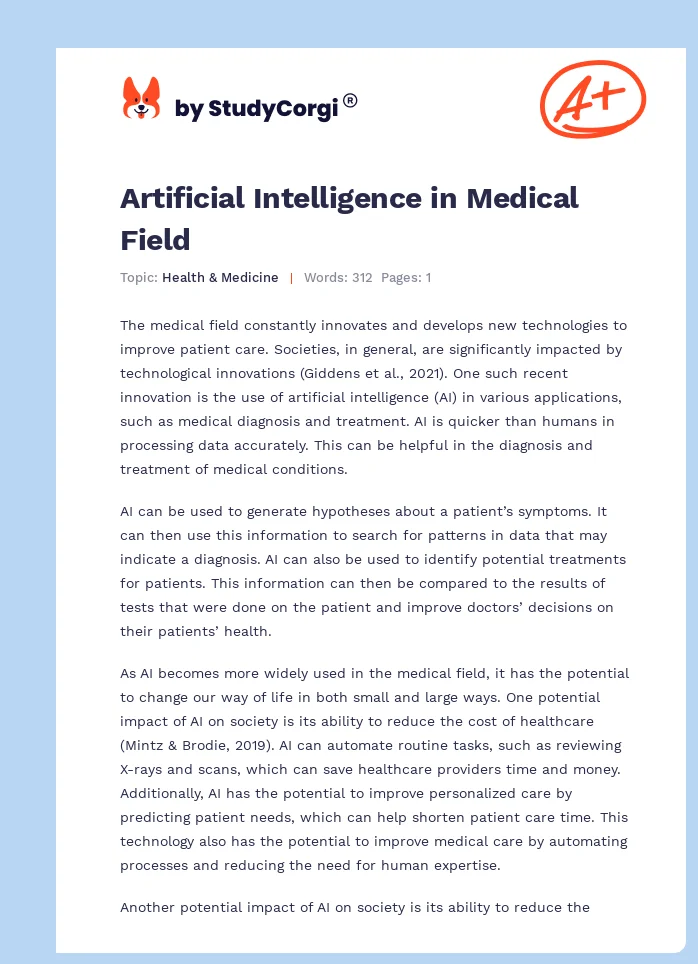 Artificial Intelligence in Medical Field. Page 1