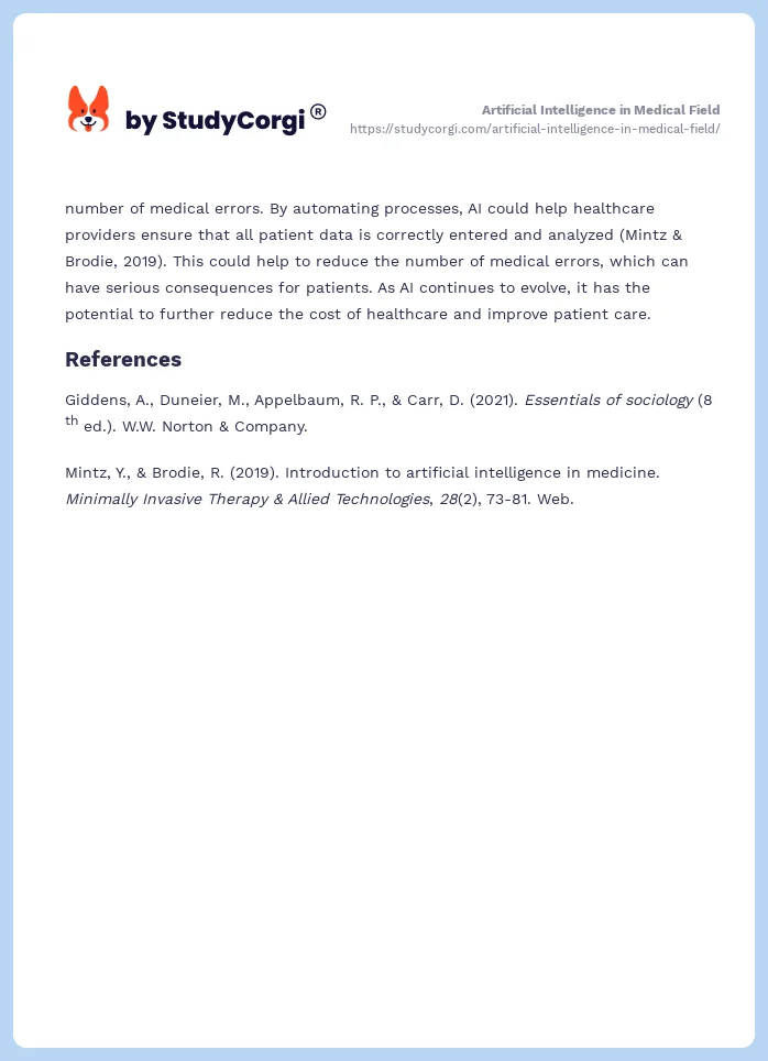 Artificial Intelligence in Medical Field. Page 2