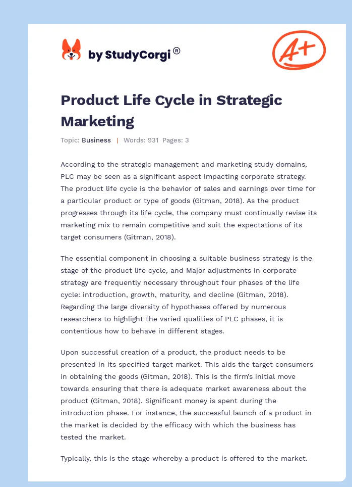 Product Life Cycle in Strategic Marketing. Page 1