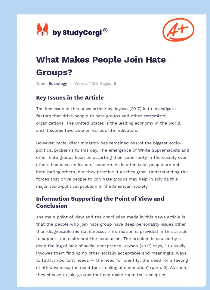 What Makes People Join Hate Groups?. Page 1