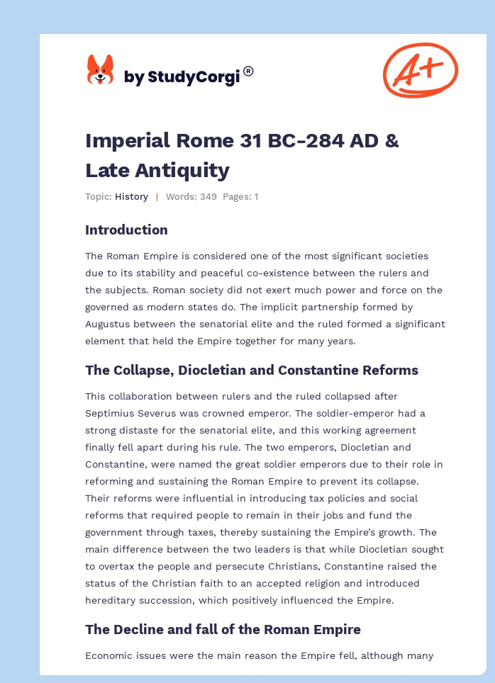 Imperial Rome 31 BC-284 AD & Late Antiquity. Page 1