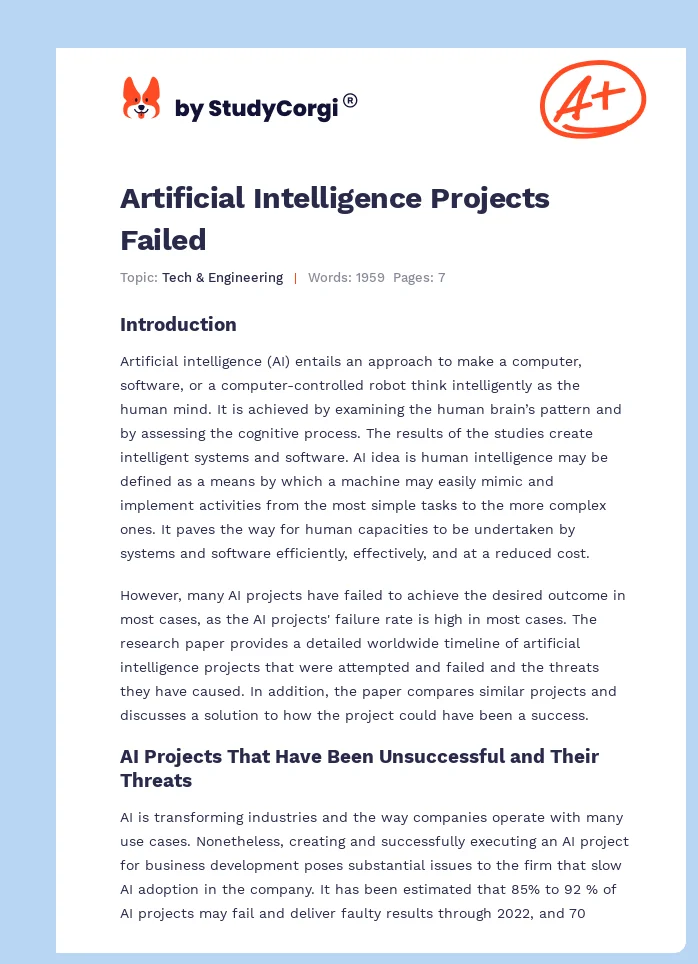 Artificial Intelligence Projects Failed. Page 1