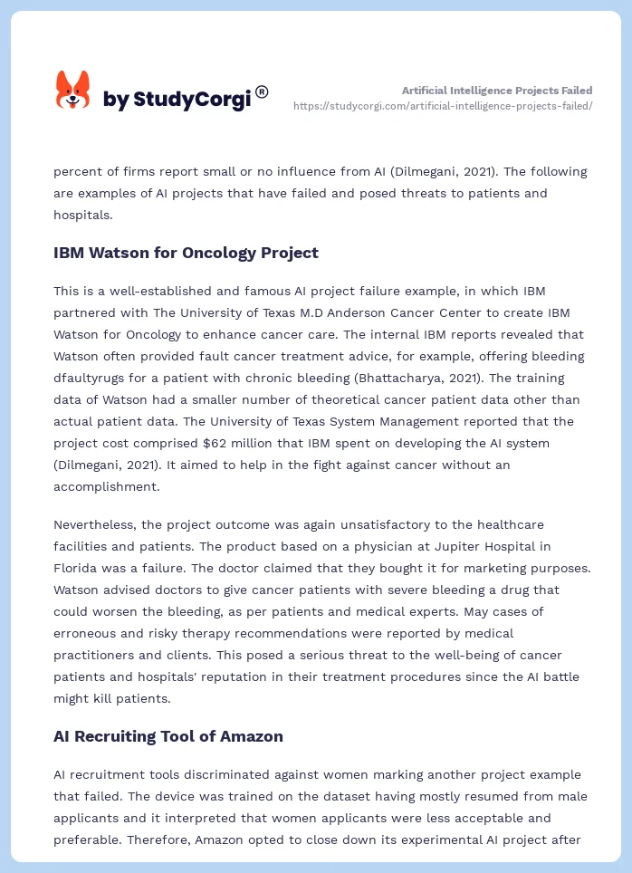 Artificial Intelligence Projects Failed. Page 2