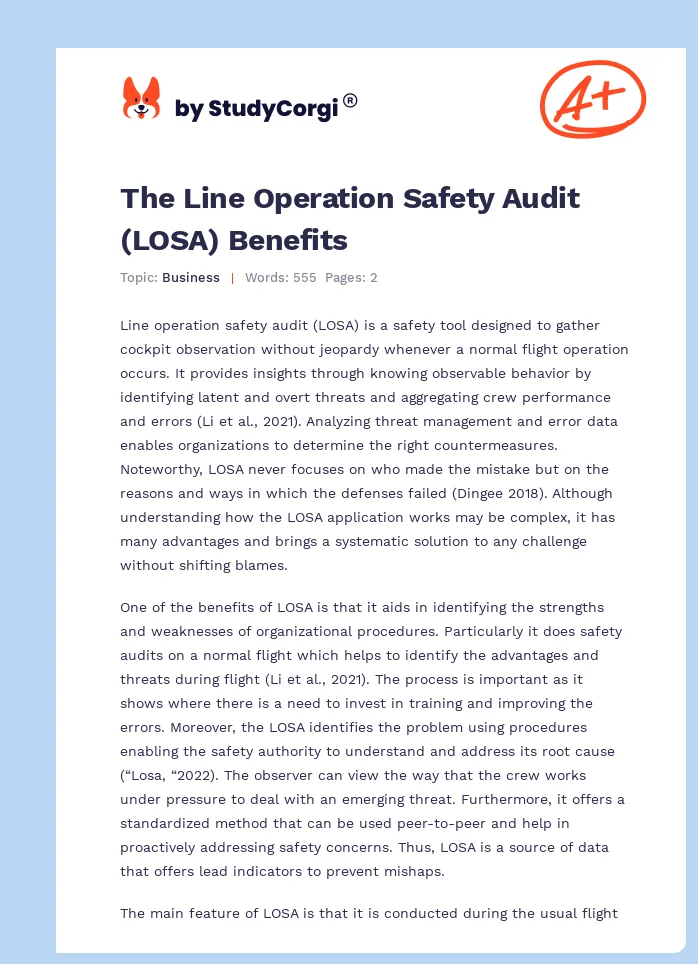 The Line Operation Safety Audit (LOSA) Benefits. Page 1