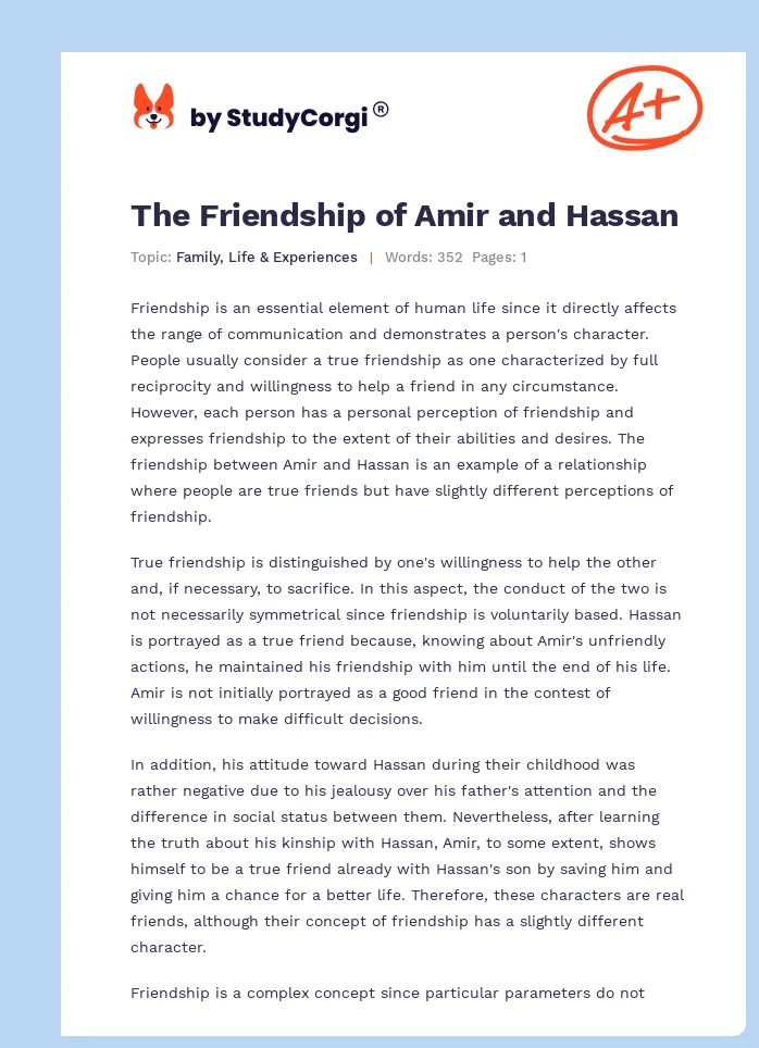 The Friendship of Amir and Hassan. Page 1