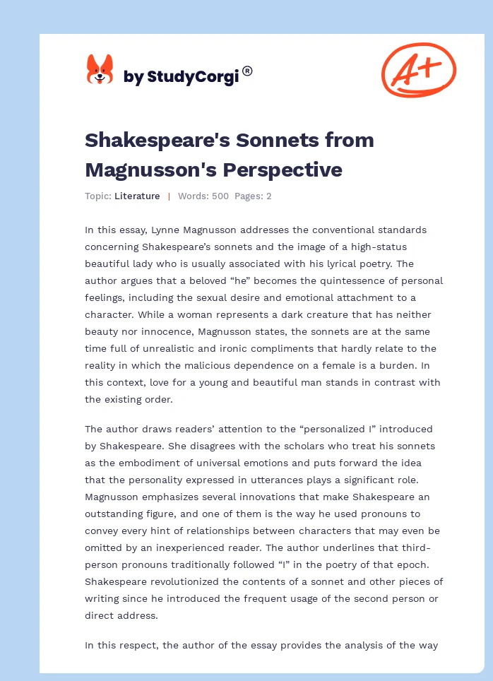 Shakespeare's Sonnets from Magnusson's Perspective. Page 1