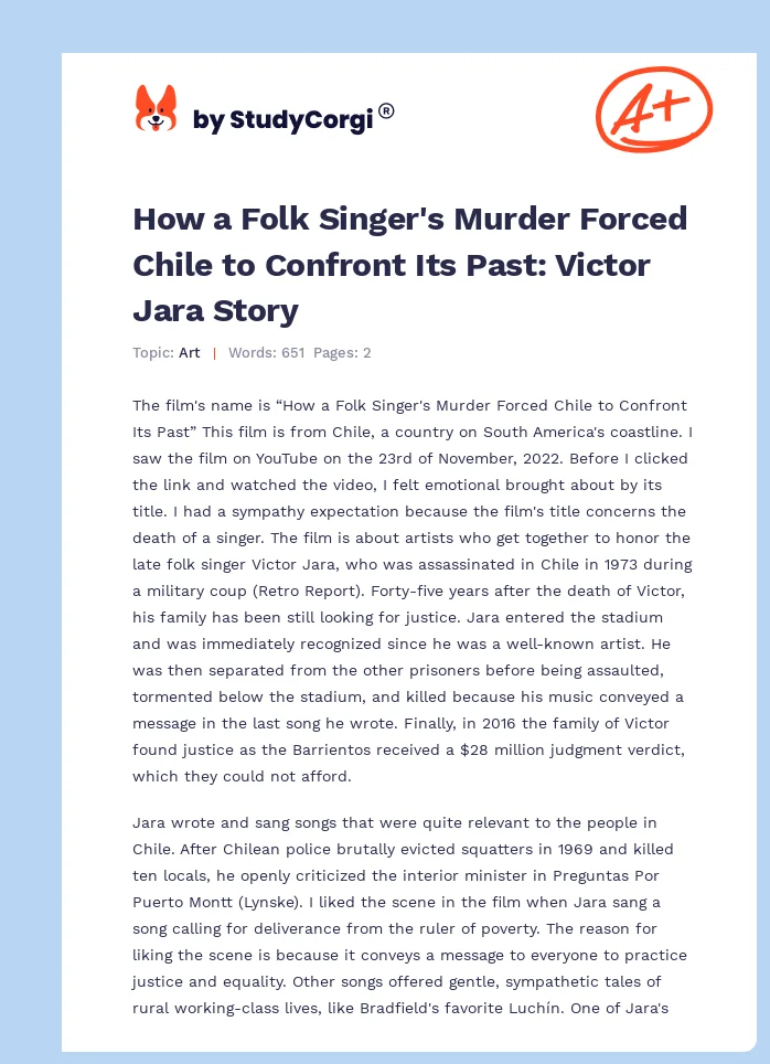 How a Folk Singer's Murder Forced Chile to Confront Its Past: Victor Jara Story. Page 1