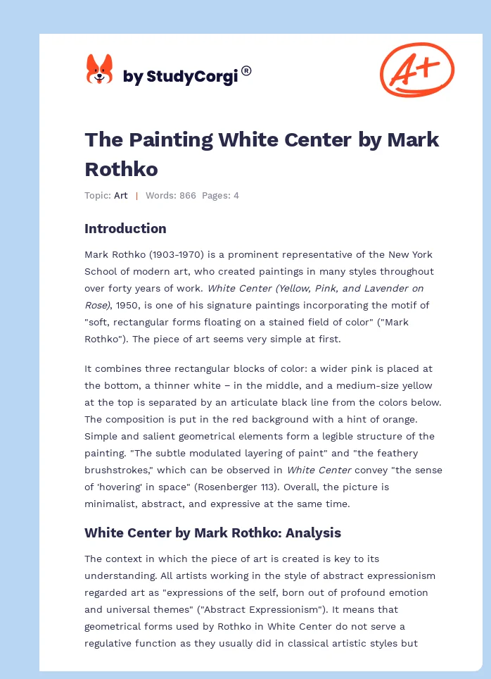 The Painting White Center by Mark Rothko. Page 1