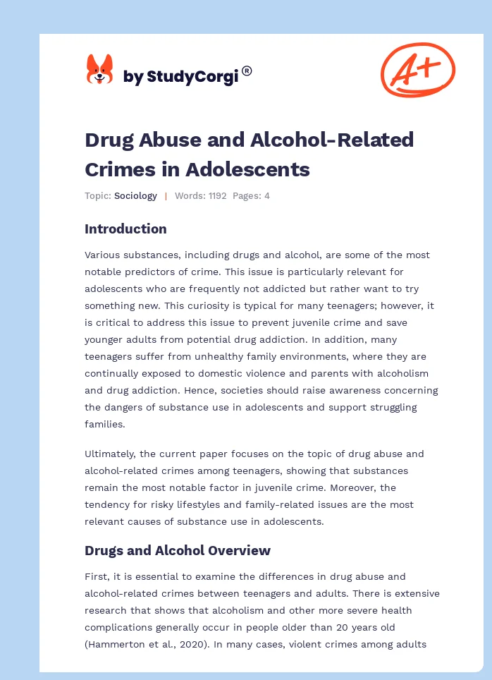 Drug Abuse and Alcohol-Related Crimes in Adolescents. Page 1