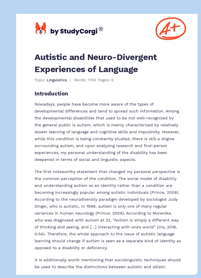 Autistic and Neuro-Divergent Experiences of Language. Page 1