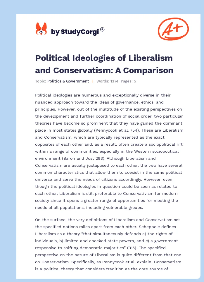 Political Ideologies of Liberalism and Conservatism: A Comparison. Page 1