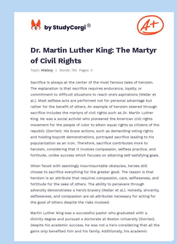 Dr. Martin Luther King: The Martyr of Civil Rights. Page 1